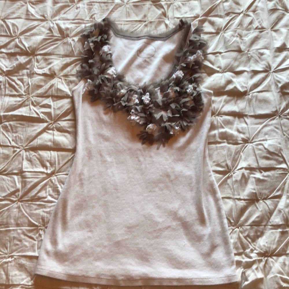 Adorable Ruffle/Floral Grey and White Tank